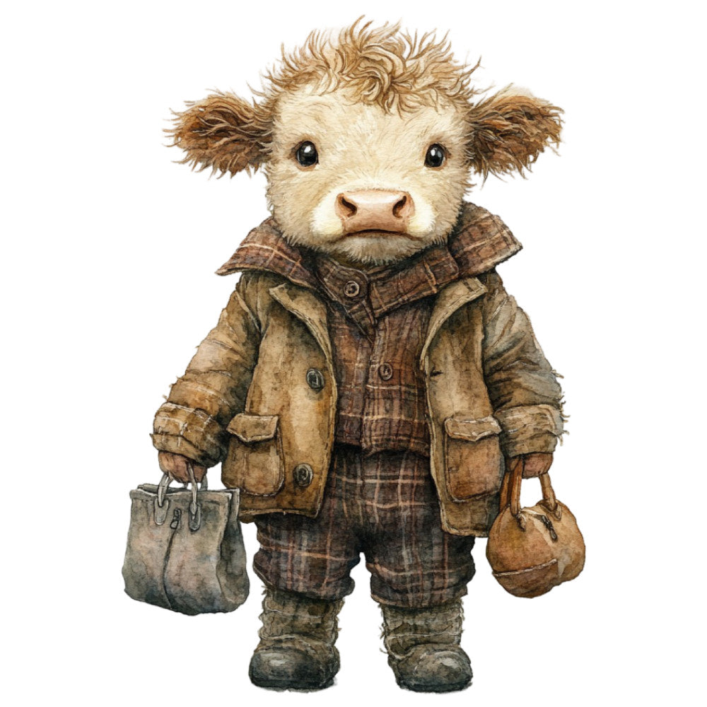 Cute Western Highland Cow Fabric Panel 1