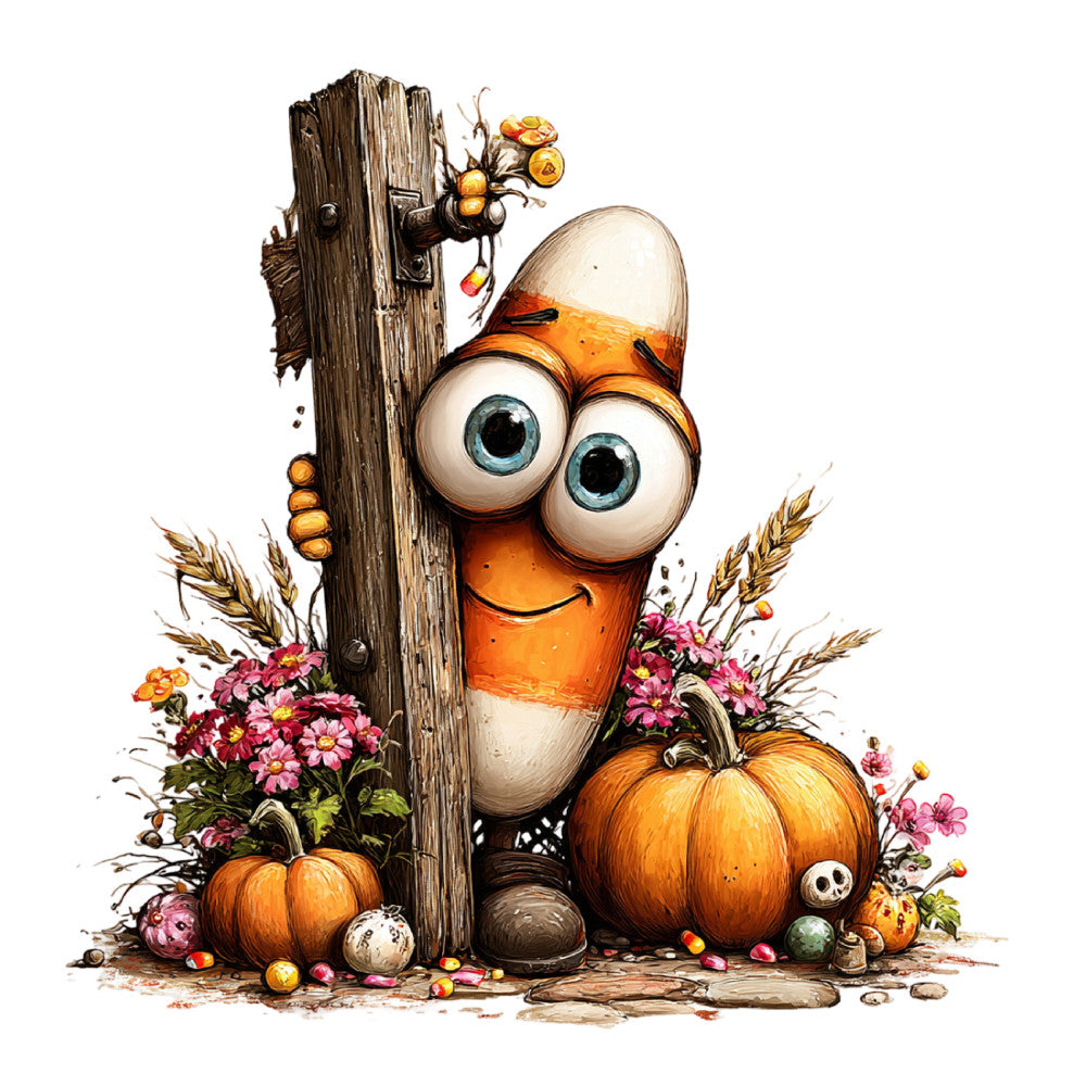 autumn, fall, harvest, whimsical, rustic, farmhouse, pumpkins, scarecrow, character, cute, playful, orange, cream, white, burnt orange, marigold, dusty rose, pink, floral, wheat, corn stalks, daisies, insects, bugs, woodland, nature, seasonal, decorative, wall hanging, children's