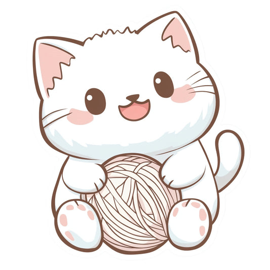 cute cat, kawaii, white cat, brown and white, cream colored, pink accents, pastel colors, soft colors, smiling cat, happy expression, playful, whimsical, children's fabric, baby fabric, animal theme, cat lover, adorable, sweet, gentle style, nursery decor, baby quilt, children's quilt, kid's fabric, character panel, illustrated cat, cartoon style, child-friendly, lovable character
