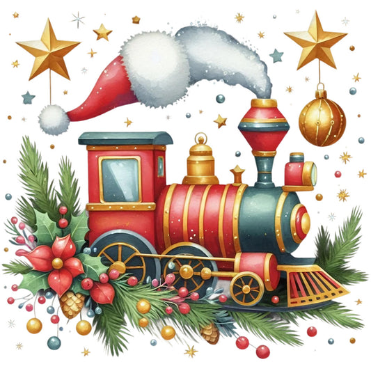 Christmas Spirit Trains Fabric Panel 1