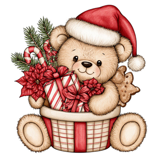 christmas teddy bear, holiday bear, santa hat, red and cream, candy cane, poinsettia, gingerbread man, festive bear, whimsical christmas, traditional holiday, cute bear, seasonal christmas, winter holiday, red plaid, cream colored, evergreen branches, holiday themed, christmas animals, nursery decor, baby quilt, wall hanging, holiday panel, december christmas, vintage style, traditional christmas, cuddle fabric, children's christmas, festive animals, christmas gift, holiday decoration