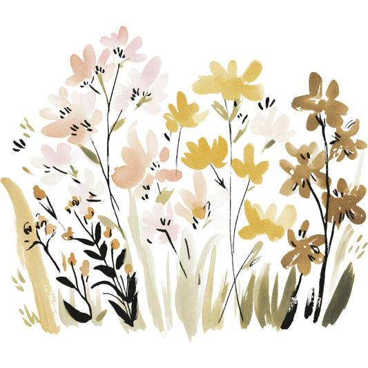 watercolor flowers, botanical, floral, pastel pink, soft yellow, sage green, cream, beige, tan, brown, nature, wildflowers, garden flowers, spring, summer, whimsical, modern botanical, hand painted style, delicate florals, soft colors, neutral tones, artistic, contemporary, wall art, home decor, feminine, nature inspired, botanical illustration, mixed florals, loose flowers