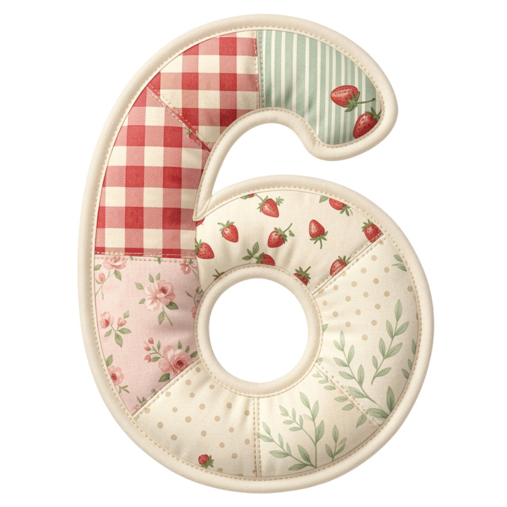 cream, red, coral pink, sage green, gingham, floral, strawberry, rose, polka dot, striped, vintage, farmhouse, cottage core, spring, summer, nature, botanical, berries, fruit, leaves, traditional, whimsical, rustic, elegant, number 6, nursery, baby, patchwork, shabby chic, country