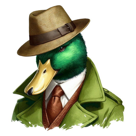 straw hat, emerald green, forest green, brass yellow, brown tie, white collar, anthropomorphic, animal character, dapper duck, gentleman duck, whimsical, vintage style, retro fashion, classic menswear, woodland creatures, farmhouse style, children's illustration, character portrait, formal attire, charming, quirky, humorous, storybook, illustrated animals, nature themed, timeless design, nostalgic, playful style, creature feature