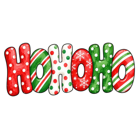 christmas, holiday, festive, ho ho ho, red, green, white, candy cane, striped, polka dot, snowflake, seasonal, winter, cheerful, whimsical, playful, traditional christmas, retro, vintage style, fun, colorful, multi-colored, december, festive greeting, wall hanging, home decor, decorative panel, bright, jolly, seasonal decoration