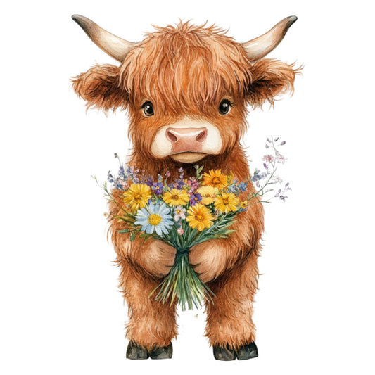 Cute Western Highland Cow Fabric Panel 5