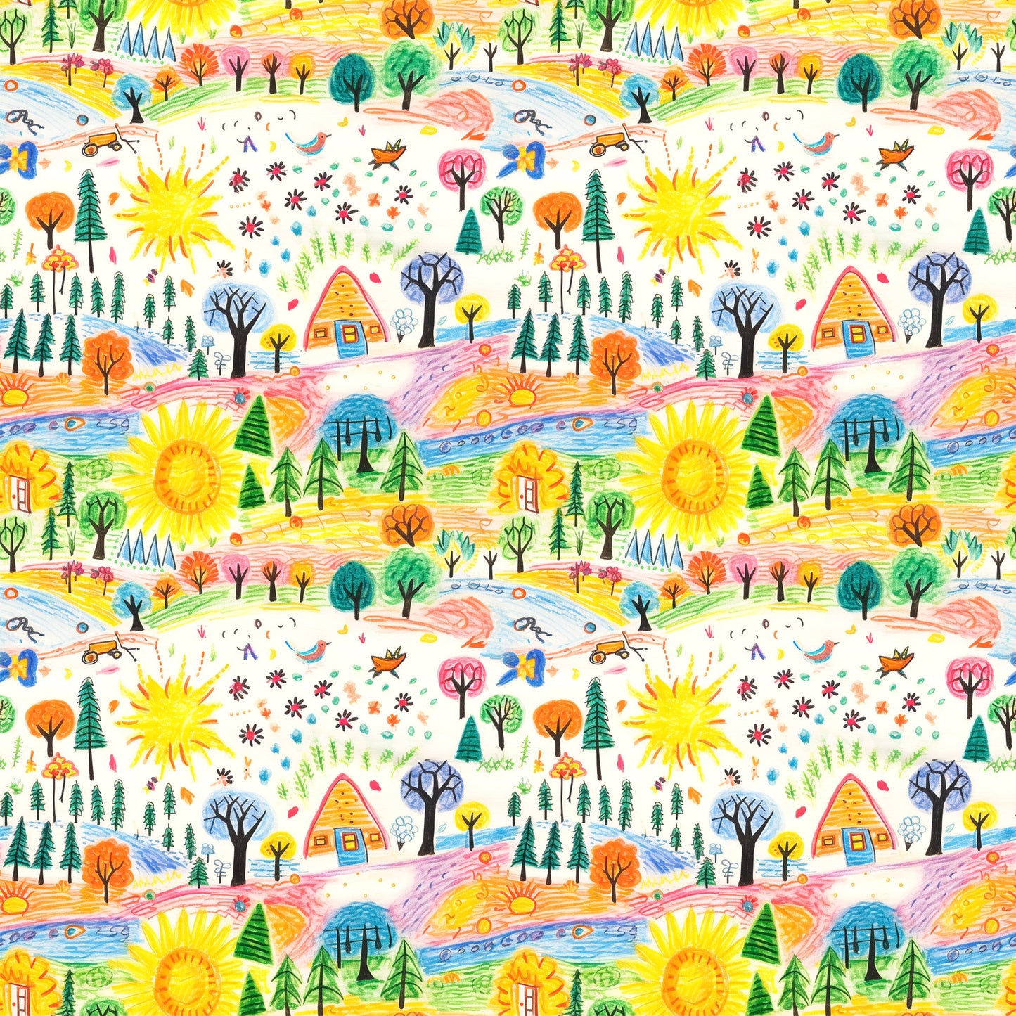 Child Crayon Drawing Pattern 4 Quilting Cotton Fabric