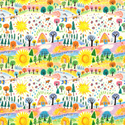 Child Crayon Drawing Pattern 4 Quilting Cotton Fabric