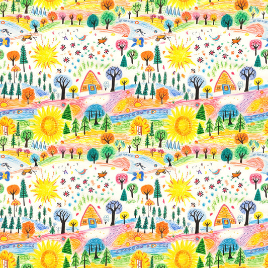 Child Crayon Drawing Pattern 4 Quilting Cotton Fabric
