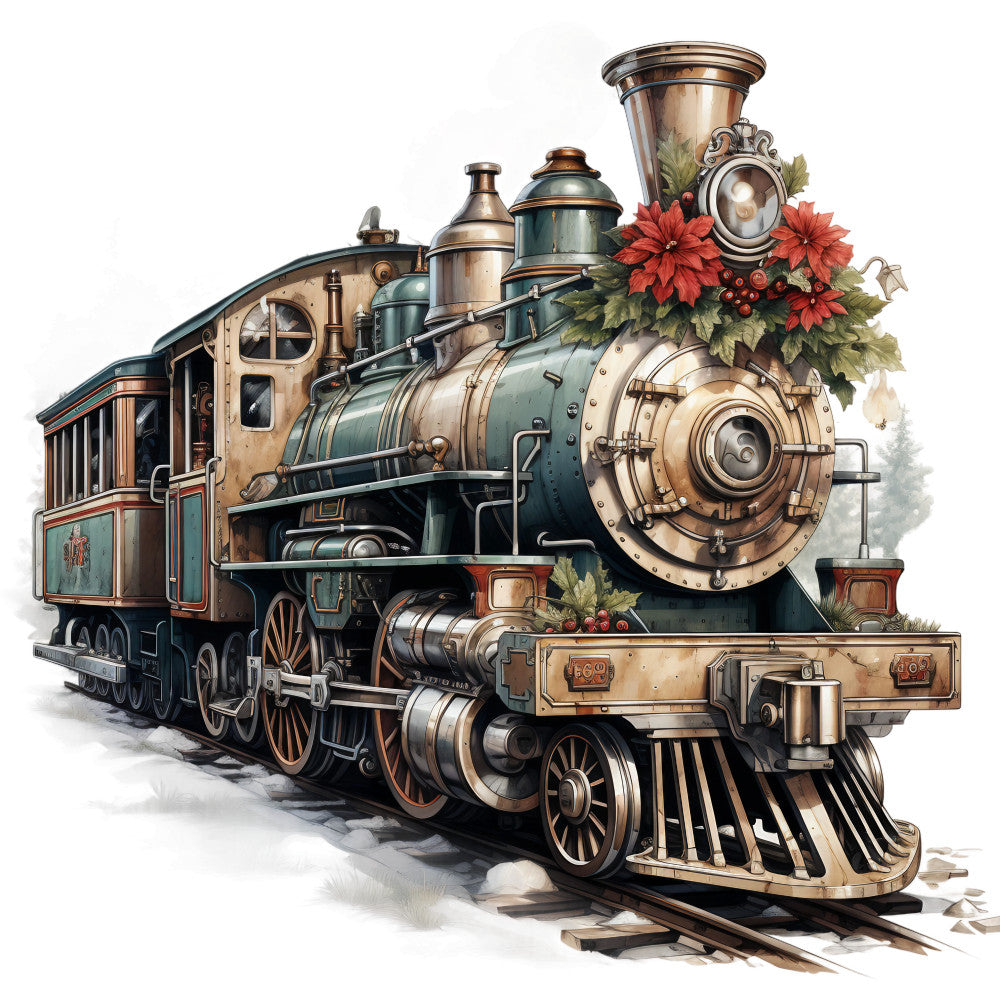 Vintage Christmas Trains Fabric Panel 3