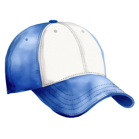 blue and white, royal blue, light blue, white, color block, colorblock, two-tone, baseball cap, sports, casual, athletic, preppy, dad hat, trucker style, summer, spring, unisex, modern, contemporary, graphic design, realistic print, wearable, accessory themed, structured, sporty style, outdoor, casual wear