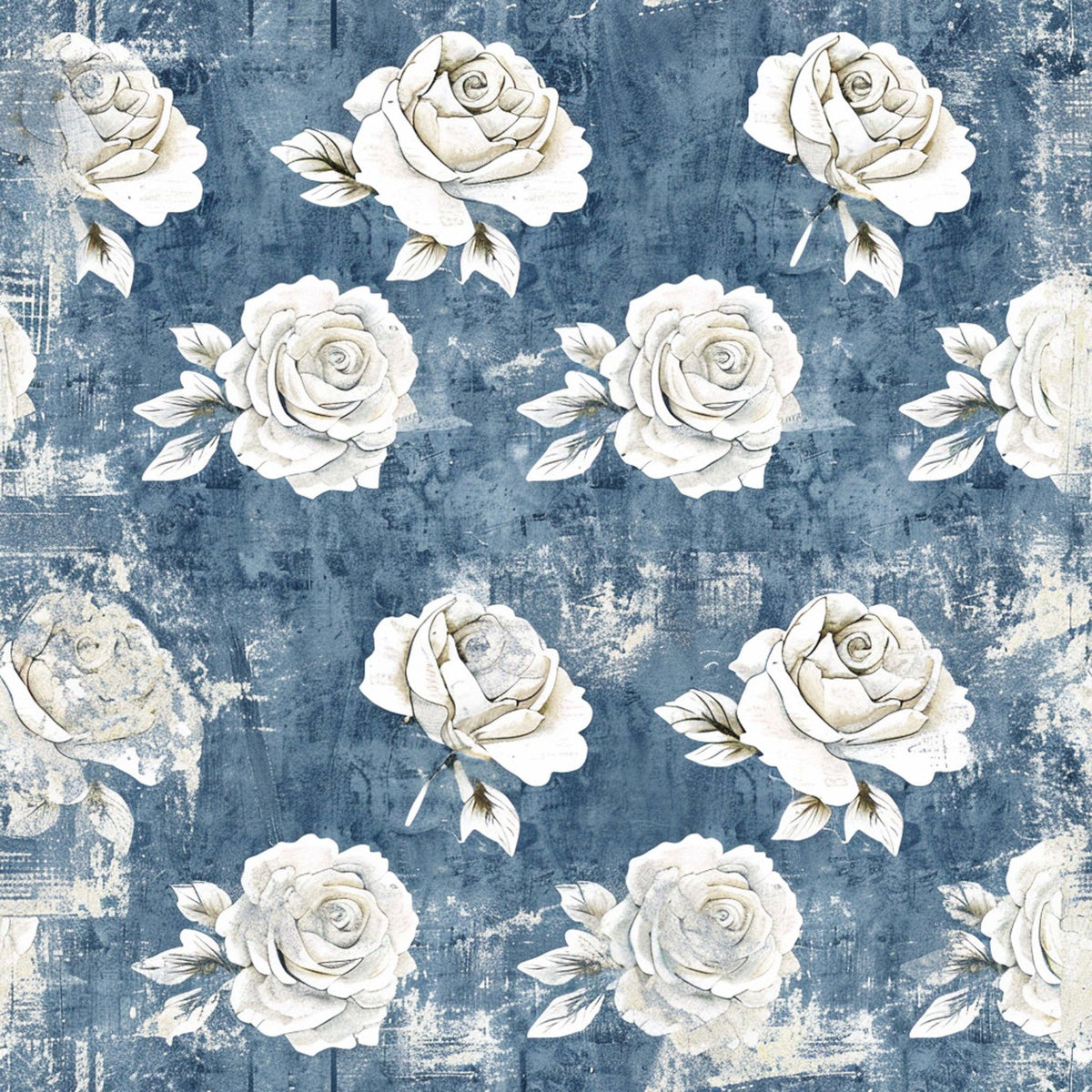 Faded Indigo Roses Pattern 5 Minky Fabric