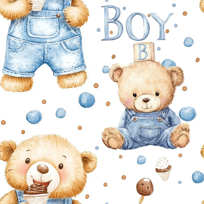 Blue Teddy Bear Baby Boy Pattern 9 Quilting Cotton Fabric