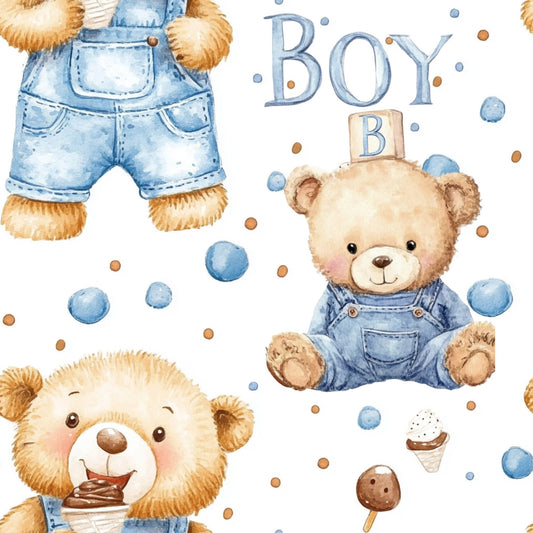 Blue Teddy Bear Baby Boy Pattern 9 Quilting Cotton Fabric