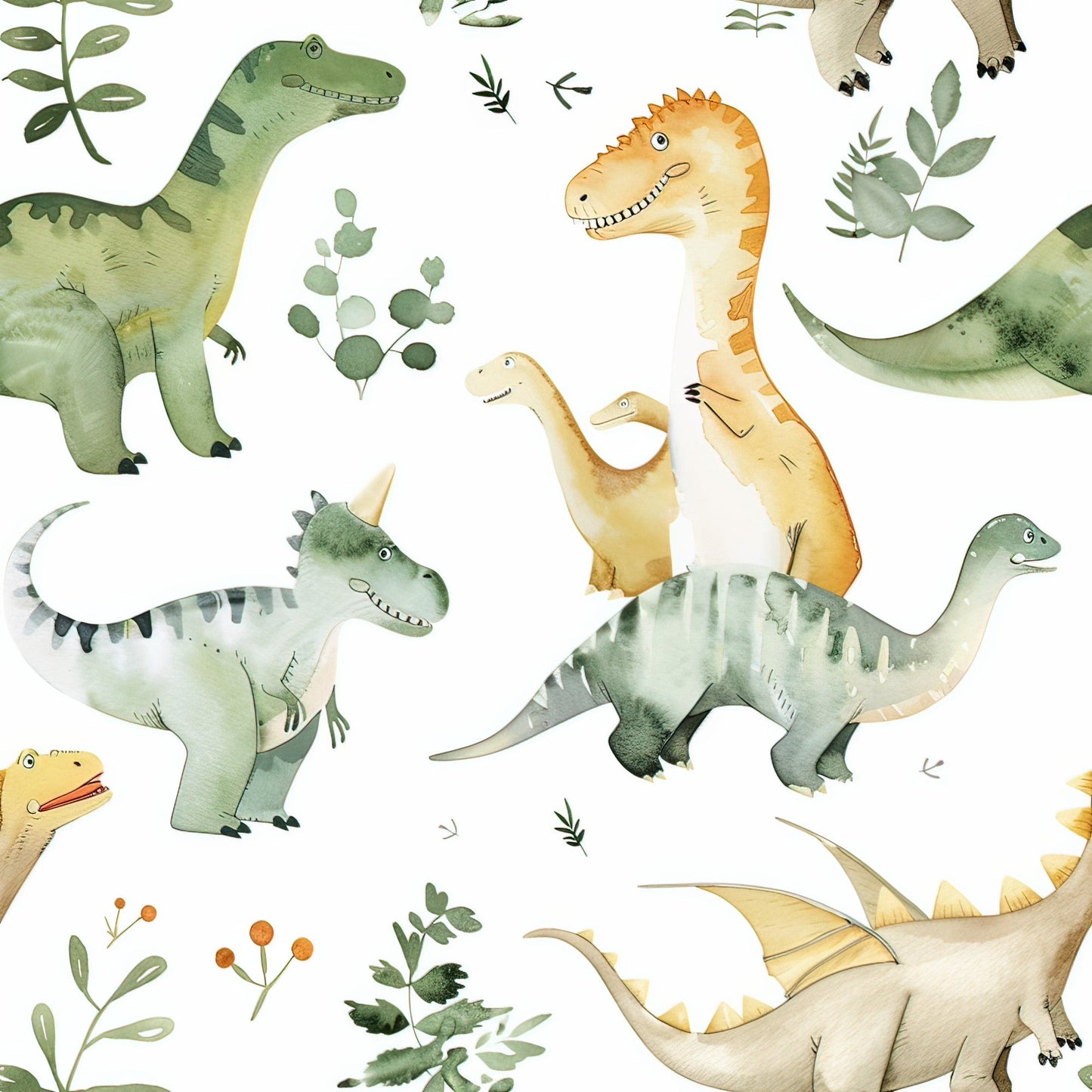 Watercolor Dinosaurs Pattern 4 Quilting Cotton Fabric