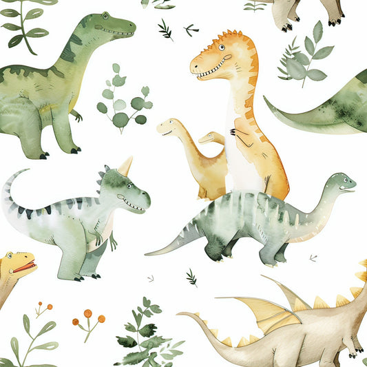 Watercolor Dinosaurs Pattern 4 Quilting Cotton Fabric