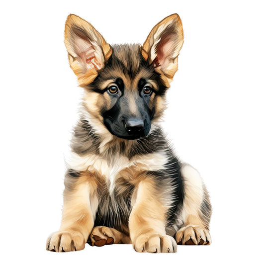 Watercolor Dogs Fabric Panel 18 featuring a detailed, premium quality quilting cotton print of a German Shepherd puppy.