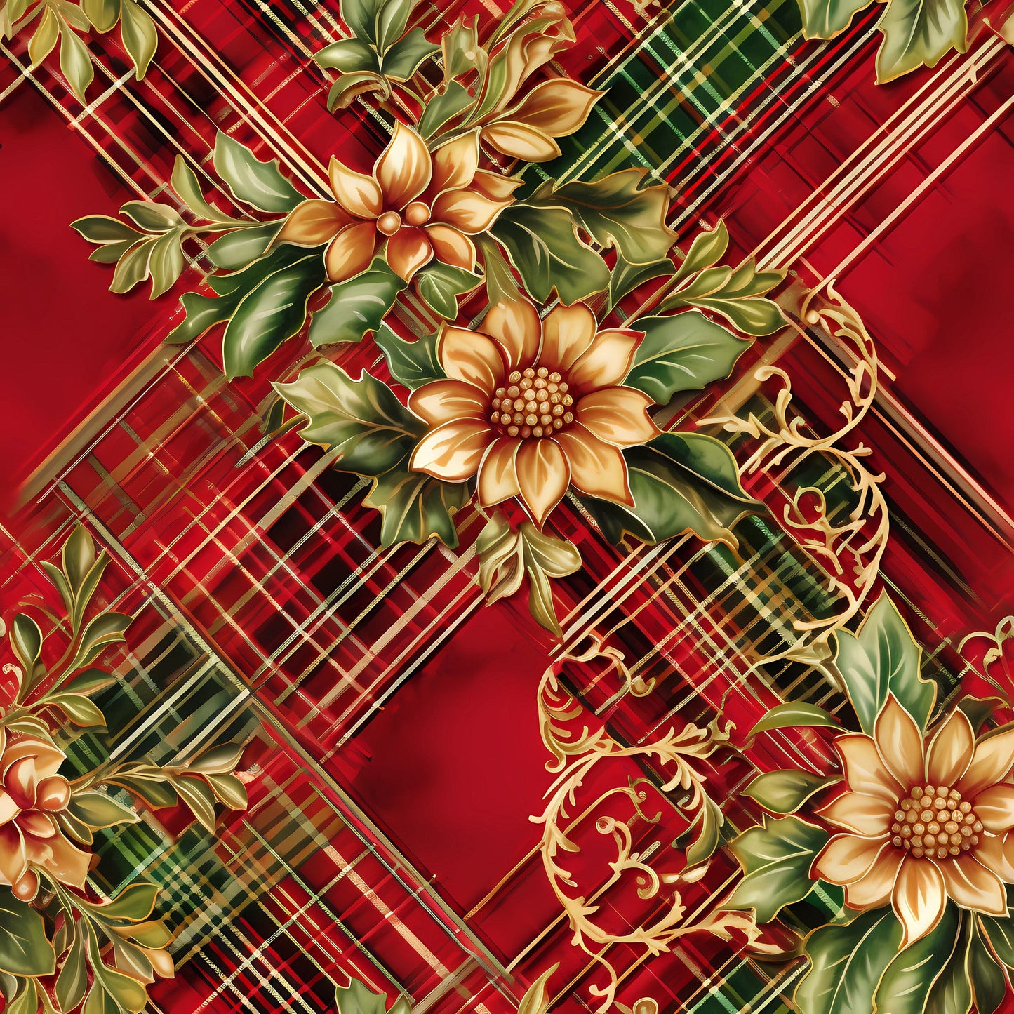 Red Green Gold Christmas Pattern 20 Quilting Cotton Fabric
