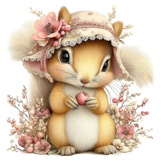 cream bunny, pastel pink, soft peach, golden tan, whimsical rabbit, easter theme, spring flowers, floral design, vintage style, adorable animals, bunny with hat, lace bonnet, botanical elements, berry motifs, delicate florals, cottage core, nursery decor, baby quilt, wall hanging, sweet and cute, illustrated animals, storybook style, children's theme, romantic design, shabby chic, nature inspired, pink flowers, daisy motifs, feminine style, gentle aesthetic