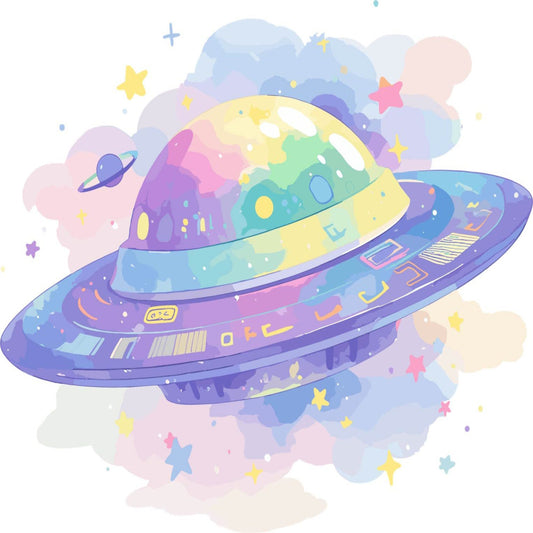 pastel purple, soft pink, pale yellow, mint green, sky blue, lavender, whimsical, celestial, space, planets, stars, spaceship, ufo, clouds, cosmic, dreamy, children's, nursery, baby, magical, fantasy, adventure, colorful, rainbow, sweet, gentle, playful, sci-fi, outer space, night sky