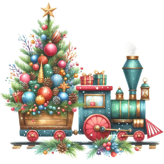Christmas Spirit Trains Fabric Panel 9