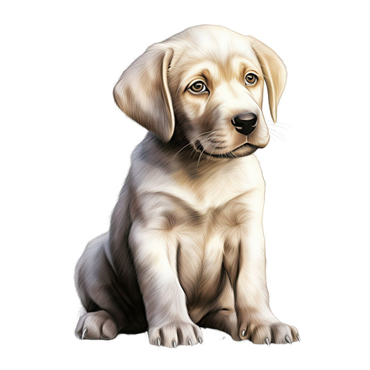 Watercolor Dogs Fabric Panel 16 features a detailed, soft illustration of a sitting Labrador puppy on premium quilting cotton.
