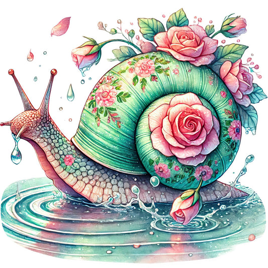 sage green, coral pink, dusty rose, watercolor, floral, snail, nature, whimsical, fantasy, botanical, roses, blossoms, flowers, garden, dreamy, magical, illustrative, artistic, pastel, spring, summer, romantic, elegant, cottage core, fantasy art, animal, water droplets, ripples, enchanted, delicate