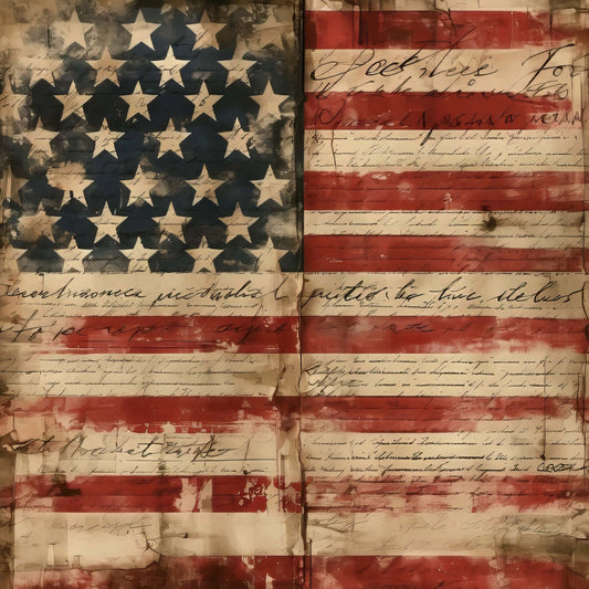 american flag, patriotic, vintage, stars, stripes, red white and blue, handwritten text, script lettering, distressed, aged, historical, americana, rustic, cream, beige, navy, red, independence day, fourth of july, document, antique, heritage, traditional, nostalgic, colonial, patriot, textured, mixed media, wall hanging