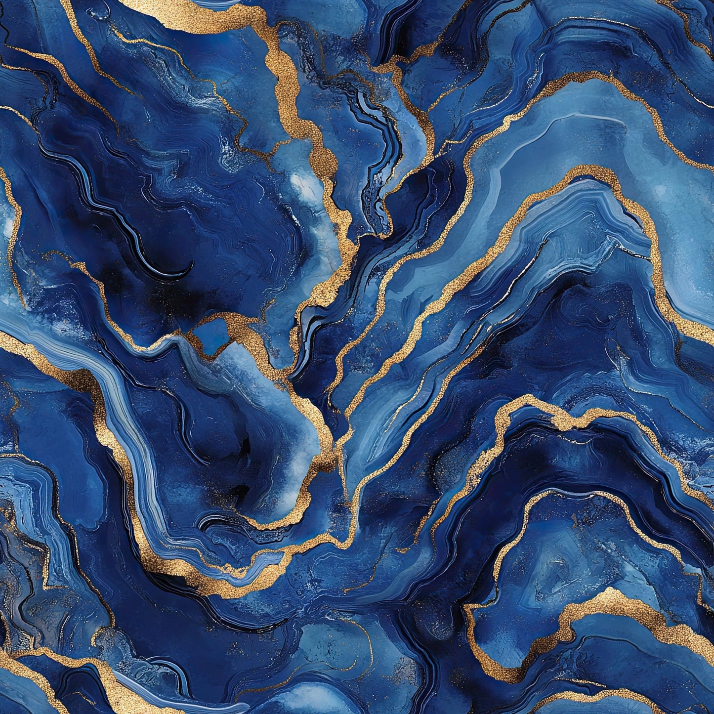 Royal Blue and Gold Agate Pattern 20 Quilting Cotton Fabric