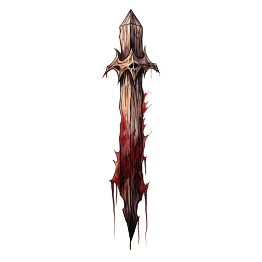 dark red, deep burgundy, burnt orange, tan, wood grain, gothic, dark fantasy, horror, macabre, spiky, thorns, twisted, demonic, supernatural, dark wood texture, sharp spines, blood red, sinister, edgy, alternative, dark aesthetic, autumn, halloween, nature inspired, organic forms, elongated shape, architectural, tower-like, dramatic, moody