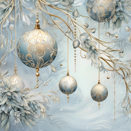 Light Blue and Gold Christmas Fabric Panel 28