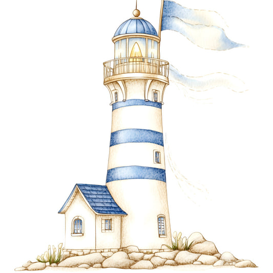 Watercolor Nautical Lighthouse Fabric Panel 12