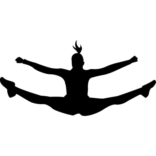 silhouette, black, dancer, ballet, jumping, performance, celebration, joy, jubilation, athletic, sports, dynamic motion, figure silhouette, modern, contemporary, abstract, minimalist, dance theme, performing arts, entertainment, geometric figure, human form, active pose, victory pose, arms raised, legs extended, monochromatic, bold graphic, statement design, wall art
