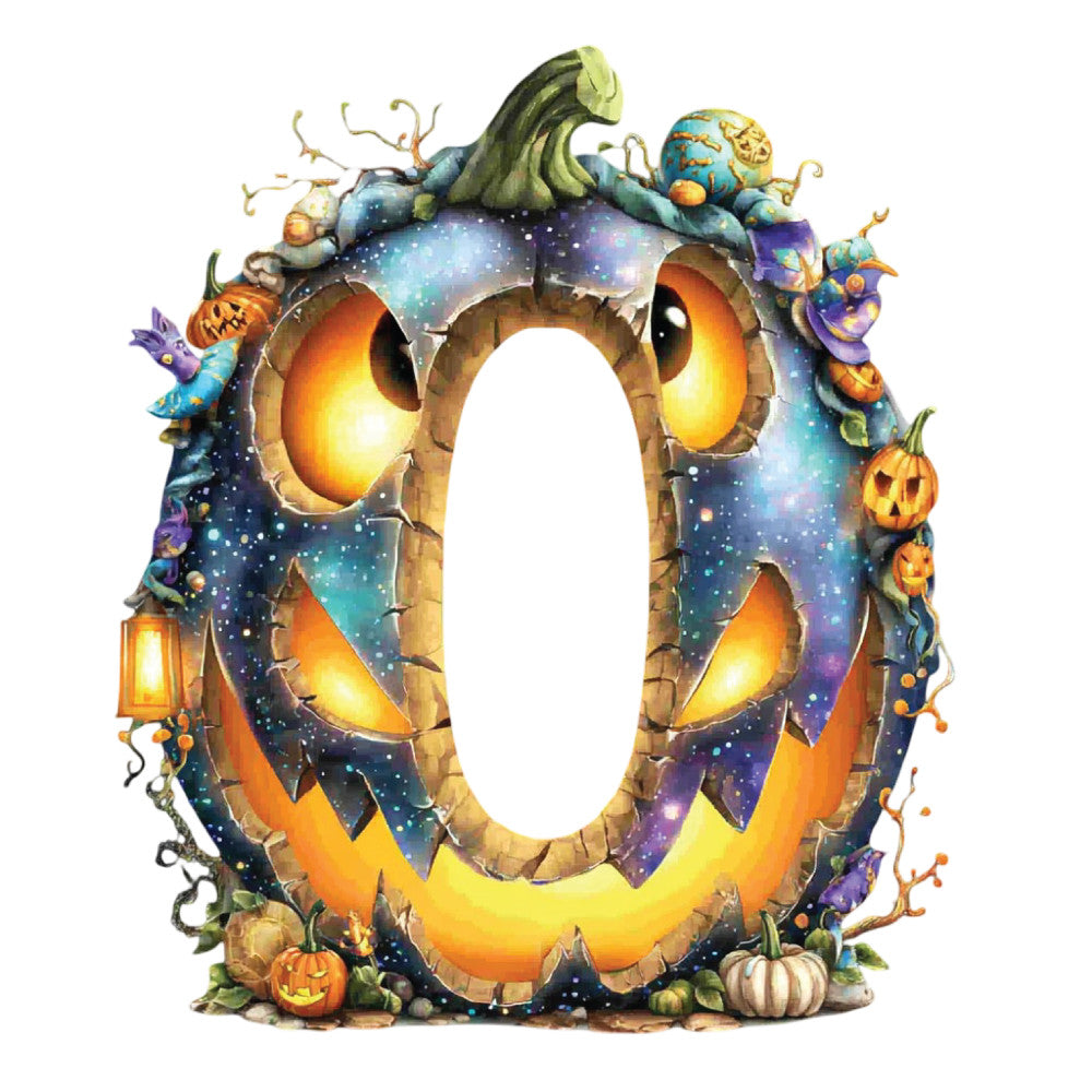 halloween, autumn, fall, jack-o-lantern, pumpkin, spooky, celestial, stars, night sky, galaxy, glowing eyes, lantern, witch hat, purple, orange, gold, yellow, dark blue, navy, cosmic, whimsical, magical, festive, seasonal, kids, children, novelty, glow effect, enchanted, mystical