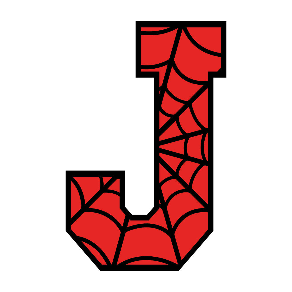 red, black, spider web, letter j, alphabet, superhero theme, comic book style, geometric pattern, web design, fabric panel, quilting cotton, children's fabric, cartoon style, bright colors, graphic design, educational fabric, letter learning, nursery fabric, craft material, sewing panel