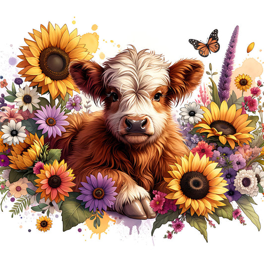 Fancy Highland Cows Fabric Panel 8