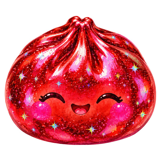 red, hot pink, magenta, glitter, sparkle, stars, cute, whimsical, kawaii, character, face, happy, smiling, eyes, eyelashes, cheerful, playful, fun, children, kids, novelty, quirky, festive, magical, shiny, sequin-look, dimensional, dimensional print, embellished look, colorful stars