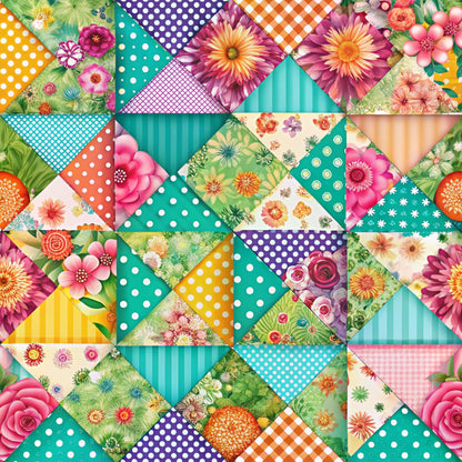 Spring Patchwork Pattern 1 Quilting Cotton Fabric