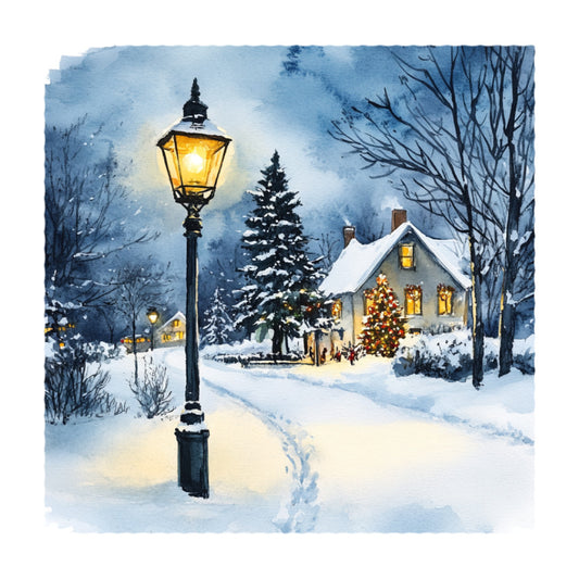 Watercolor Christmas Scene Fabric Panel 24