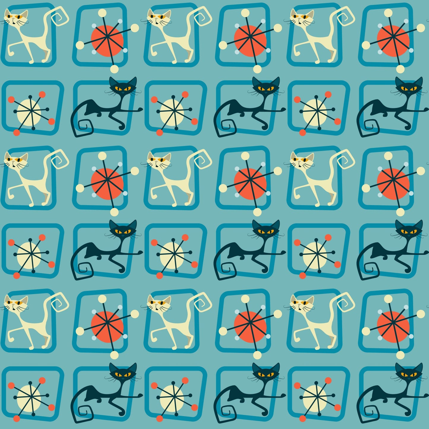 Atomic Kitty Pattern 3 Quilting Cotton Fabric