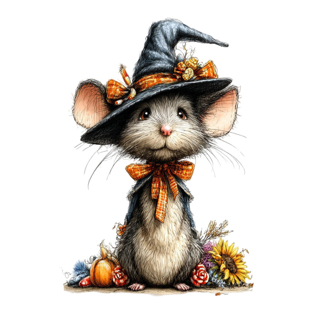 witch cat, halloween, autumn, fall, orange, black, cream, white, tan, pumpkin, sunflower, floral, animals, whimsical, cute, festive, seasonal, harvest, witch hat, bow tie, plaid, checkered, nature, woodland, decorative, children's, folk art, storybook, magical, enchanted