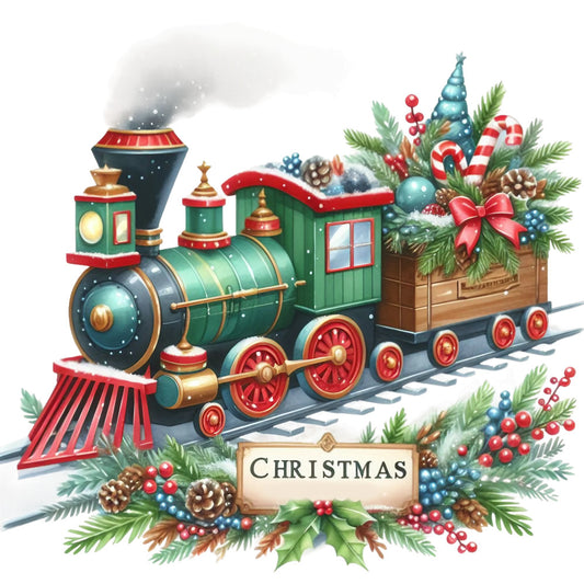 Christmas Spirit Trains Fabric Panel 14