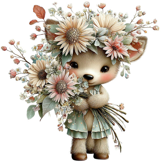cute animal, hedgehog, cream white, soft beige, dusty rose, coral pink, sage green, floral, daisy, gerbera, botanical, nature, whimsical, children's, baby, spring, vintage, illustration, woodland, gentle, sweet, adorable, flowers, leaves, bouquet, pastel, neutral tones, nursey, storybook, decorative panel
