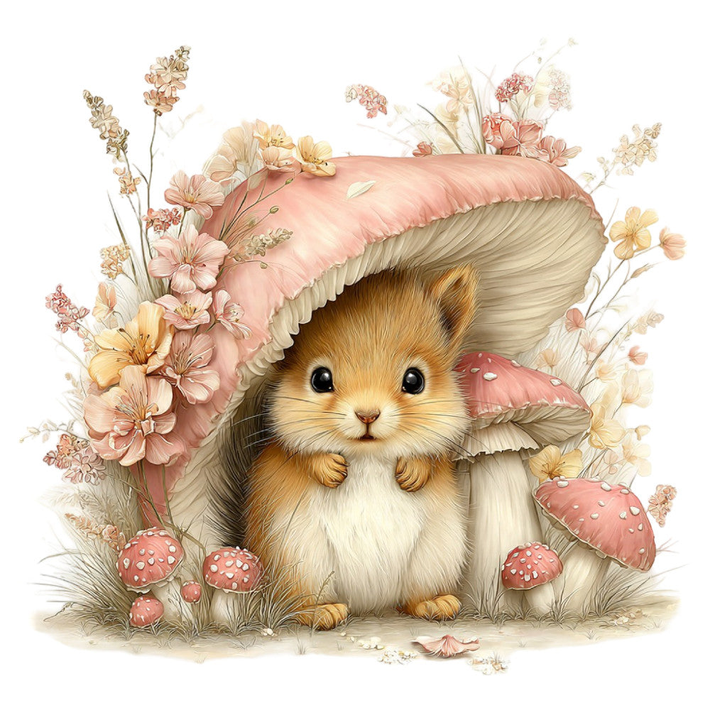 cute animal, hedgehog, woodland creature, flowers, floral, mushrooms, toadstools, spring, whimsical, fantasy, storybook, children's, baby, pastel colors, dusty rose, blush pink, soft pink, cream, tan, beige, golden brown, botanical, nature theme, cottage core, fairy tale, magical, gentle, soft, delicate, woodland theme