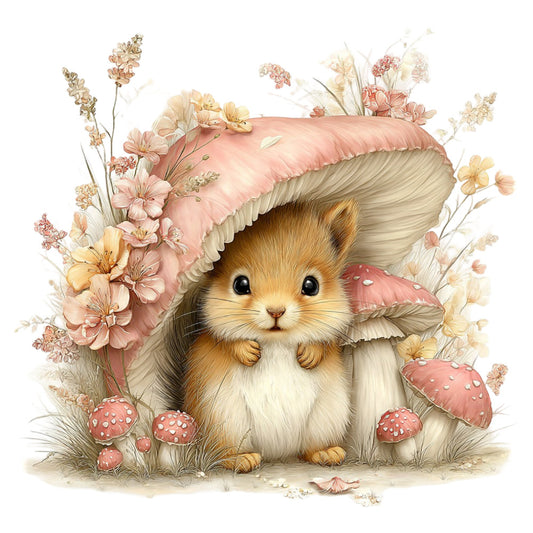 cute animal, hedgehog, woodland creature, flowers, floral, mushrooms, toadstools, spring, whimsical, fantasy, storybook, children's, baby, pastel colors, dusty rose, blush pink, soft pink, cream, tan, beige, golden brown, botanical, nature theme, cottage core, fairy tale, magical, gentle, soft, delicate, woodland theme