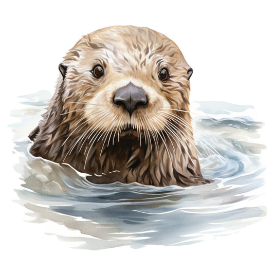 otter, wildlife, animals, water, aquatic, nature, realistic, portrait, brown, tan, beige, cream, white, blue-gray, watercolor, illustration, whimsical, contemporary, modern, cute, adorable, river animal, semi-aquatic, detailed, naturalistic, woodland, serene, peaceful, children's, nursery