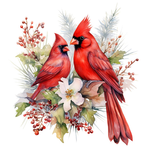 Cardinals on Flowers Fabric Panel 10