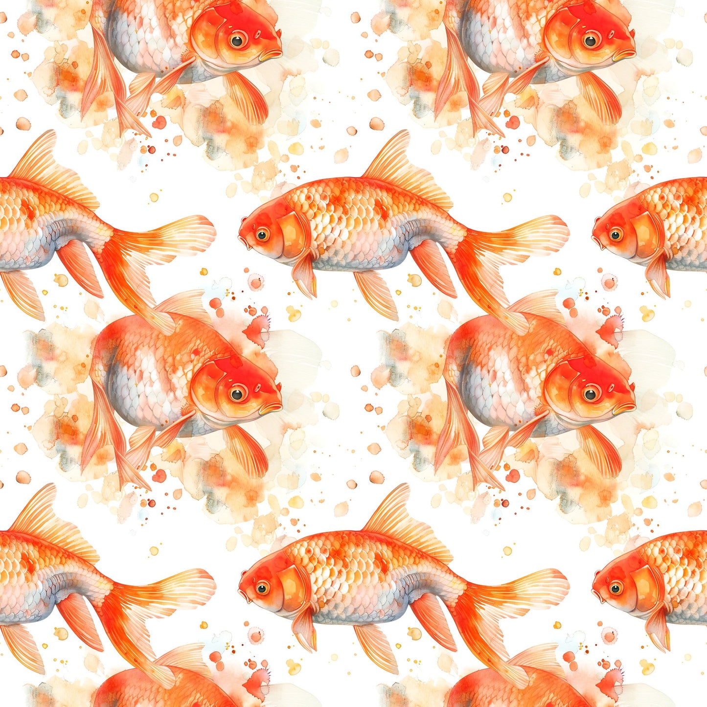 Watercolor Fish Pattern 16 Quilting Cotton Fabric