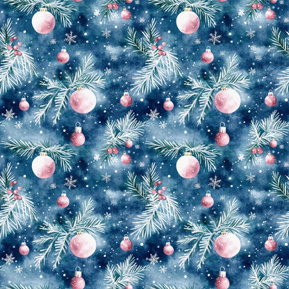 Watercolor Blue Christmas Pattern 7 Quilting Cotton Fabric
