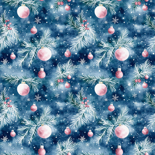 Watercolor Blue Christmas Pattern 7 Quilting Cotton Fabric